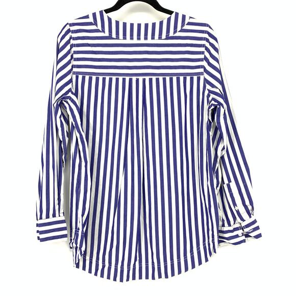 J.Crew Blue White Striped Tunic Top Womens Size TM Long Sleeve Split Neck - Picture 2 of 6